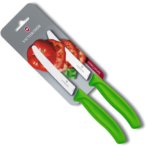 Swiss Army Brands 2024 Victorinox Kitchen Swiss Classic Utility - 2 Packs 4.5In Round, Serrated Blade Green Packaged VIC-6.7836.L114B - main